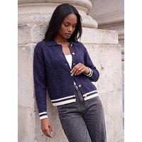 Roman Cable Collared Knit Cardigan