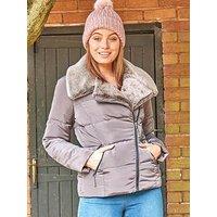 Roman Faux Fur Collar Padded Biker Coat