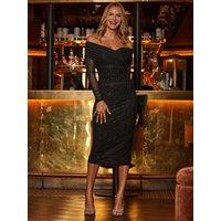 Sosandar Womens Dazzling Bardot Ruched Midi Dress - Black