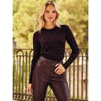 Sosandar Womens Leopard Print Gold Button Jumper - Burgundy