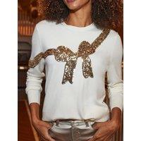 Sosandar Womens Sequin Bow Knit Jumper - Gold