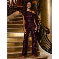 Sosandar Womens Sequin Wide Leg Trousers - Burgundy