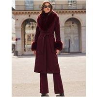 Sosandar Womens Longline Belted 2-In-1 Coat - Burgundy