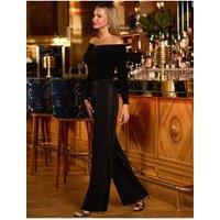 Sosandar Womens Satin Side Stripe Drawstring Wide Leg Trousers - Black