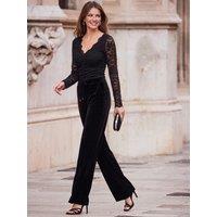 Sosandar Womens Drawstring Wide Leg Trousers - Black