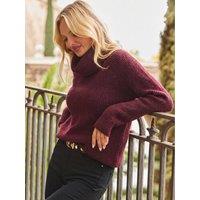 Sosandar Womens Roll Neck Ribbed Knit Jumper - Burgundy