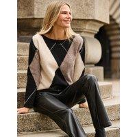 Sosandar Womens Argyle Boat Neck Stretch Knit Jumper - Brown