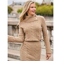Sosandar Womens Asymmetric Button Neck Cable Jumper - Cream