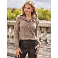 Sosandar Womens Knitted Polo Button Detail Jumper - Brown
