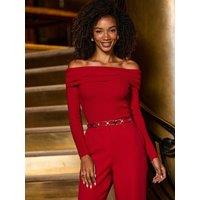 Sosandar Womens Bardot Soft Rib Jumper - Red
