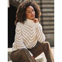 Sosandar Womens Chevron Stripe Roll Neck Jumper - Cream