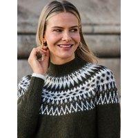 Sosandar Womens Fairisle High Neck Cosy Jumper - Green