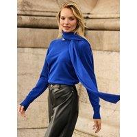 Sosandar Womens Scarf Neck Soft-Knit Jumper - Blue