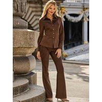 Sosandar Womens Kick Flare Faux Suede Trousers - Brown