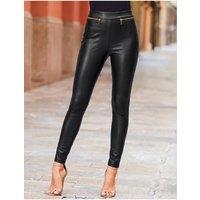Sosandar Womens Gold Zip Detail Leather-Look Leggings - Black