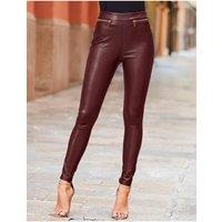 Sosandar Womens Leather Look Gold Zip Detail Leggings - Red