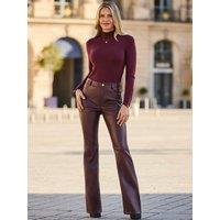 Sosandar Womens High Rise Bootcut Faux Leather Trousers - Burgundy