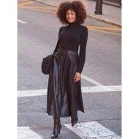 Sosandar Womens Faux Leather Flared Midaxi Skirt - Black
