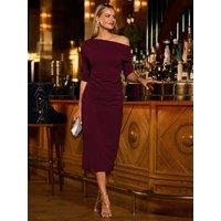 Sosandar Womens Asymmetric Ruched Stretch Midi Dress - Red
