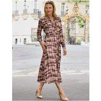 Sosandar Womens Abstract Check Tie Waist Shirt Dress - Brown
