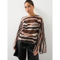 The Very Collection Womens Volume Sleeve Zebra Print Top - Animal