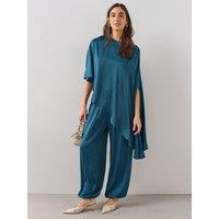 The Very Collection Womens Satin Drape Cape Sleeve Blouse - Teal