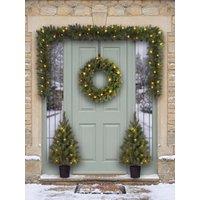 Premier Decorations Pre Lit Christmas Door Set- 2X Trees, Wreath And Garland
