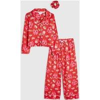 River Island Girls Christmas Print 3 Piece Pyjamas - Red