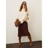 Mint Velvet Lace Hem Satin Skirt - Brown