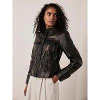 Mint Velvet Leather Peplum Jacket - Black