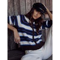 Mint Velvet Stripe Cardigan - Brown & Blue