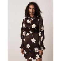 Mint Velvet Floral Print Mini Dress - Brown