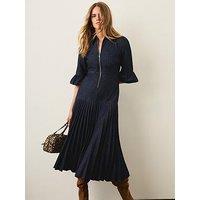 Mint Velvet Dark Indigo Denim Pleated Midaxi Dress - Blue