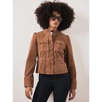 Mint Velvet Tan Suede Peplum Jacket - Brown