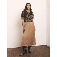 Mint Velvet Leopard Knit Mix Midi Dress - Brown