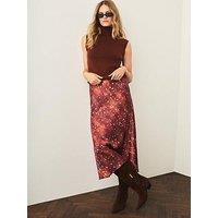 Mint Velvet Animal Print Satin Slip Skirt - Brown