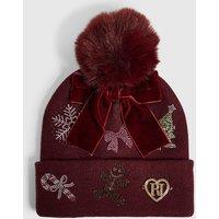 River Island Girls Knit Diamante Christmas Beanie - Red