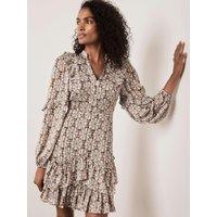 Mint Velvet Geo Print Ruffle Mini Dress - Cream