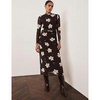 Mint Velvet Floral Mesh Midi Dress - Brown