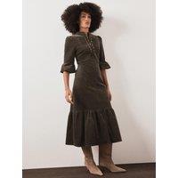 Mint Velvet Khaki Cord Military Midi Dress - Green