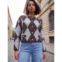 Roman Womens Argyle Soft Knit Button Cardigan - Grey