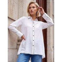 Roman Womens Longline Contrast Stitch Button Through Shirt - Cream