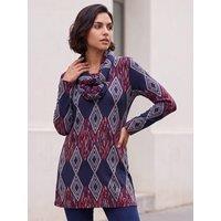 Roman Womens Longline Detachable Scarf Printed Tunic - Blue