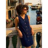 Roman Womens V-Neck Button Through Pocket Dress - Navy