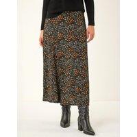 Roman Womens Ditsy Floral Print Stretch Midi Skirt - Orange
