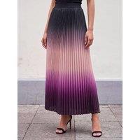 Roman Womens Ombre Pleated Pull-On Midi Skirt - Purple