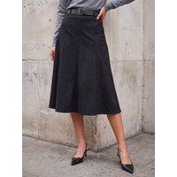 Roman Womens Belted Suedette Midi Skirt - Black