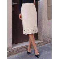 Roman Womens Faux Suede Laser Cut Pencil Skirt - Cream
