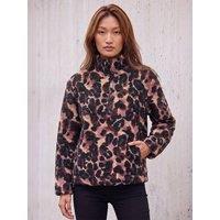 Roman Womens Animal Print Zip Neck Fleece - Purple