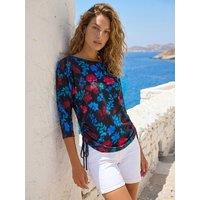 Roman Womens Side Tie Stretch Floral Print Blouse - Blue